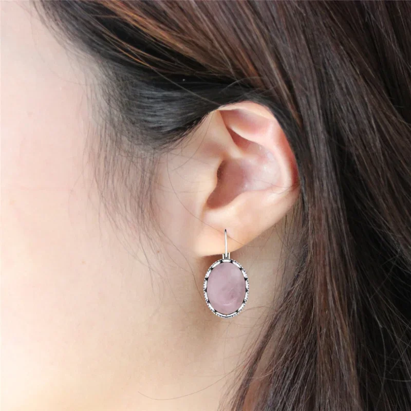 Vintage Quartz Jades Amethysts Earrings For Women Stone Lapis Lazuli Unakite Moonstone