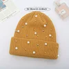 Solid Color Curled Edge Brimless Cap Pearl Decoration Shining Knitted Hat Fashuonable and Ersatile Outdoor Cold Proof Warm Hat 6