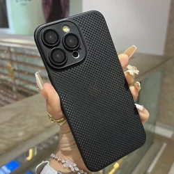 Ultra - Thin Matte Mesh Cooling Phone Case - Breathable Hollow Hard Cover - iPhone 14 Pro (Black)