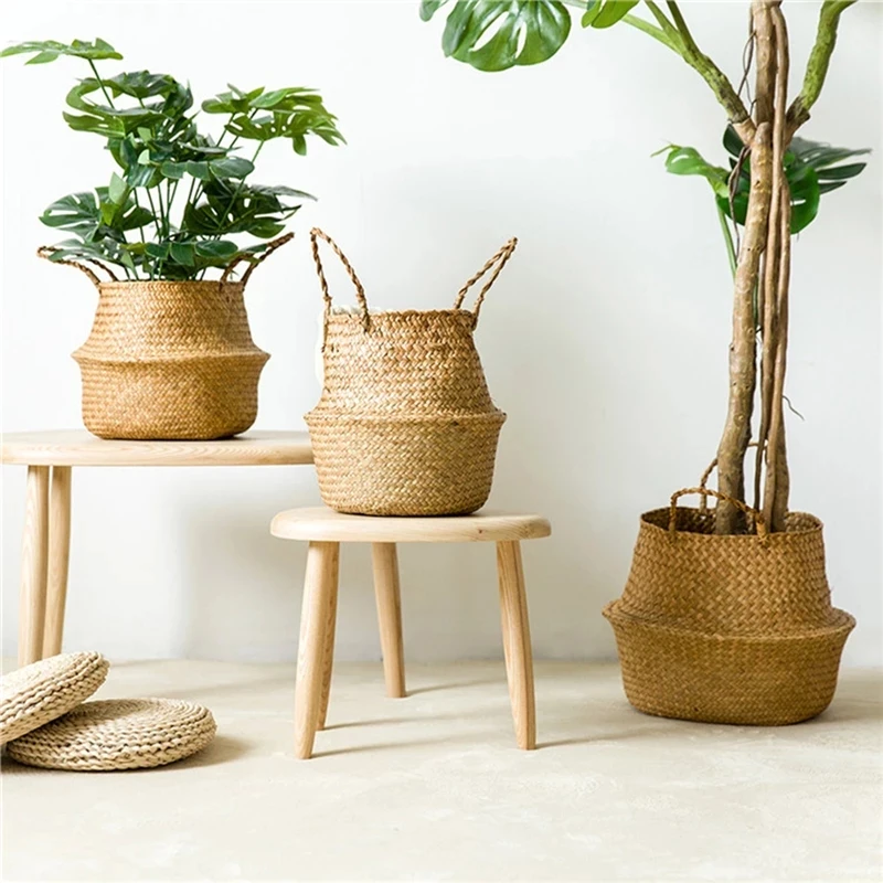 Straw Handle Bag Handmade Household Environmental Protection Plant Flower Pots 