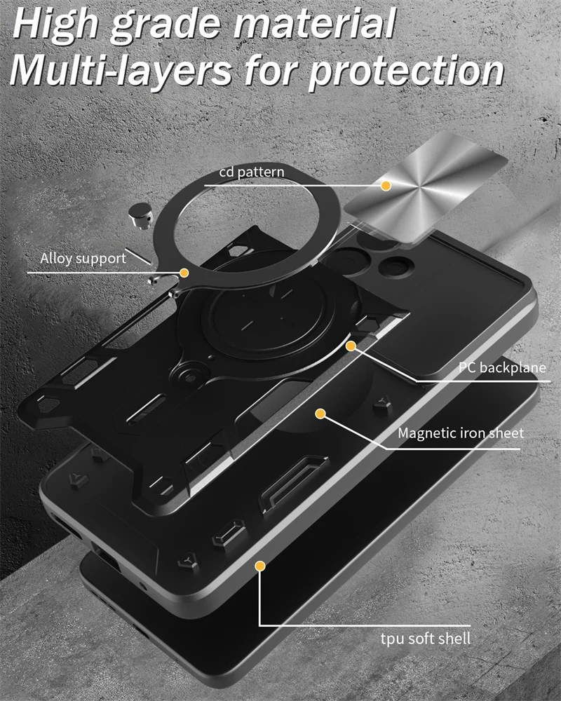 Enhanced Armor Ring Stand Case with Lens Protector Cover