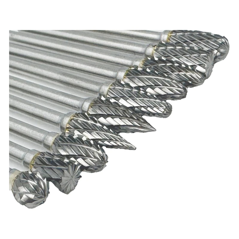 T84C-10Pcs Carbide Burr Bits Set Compatible With 1/8Inch, Rotary Tool Bits With Double-Cut Design,For Metal Wood Stone Steel
