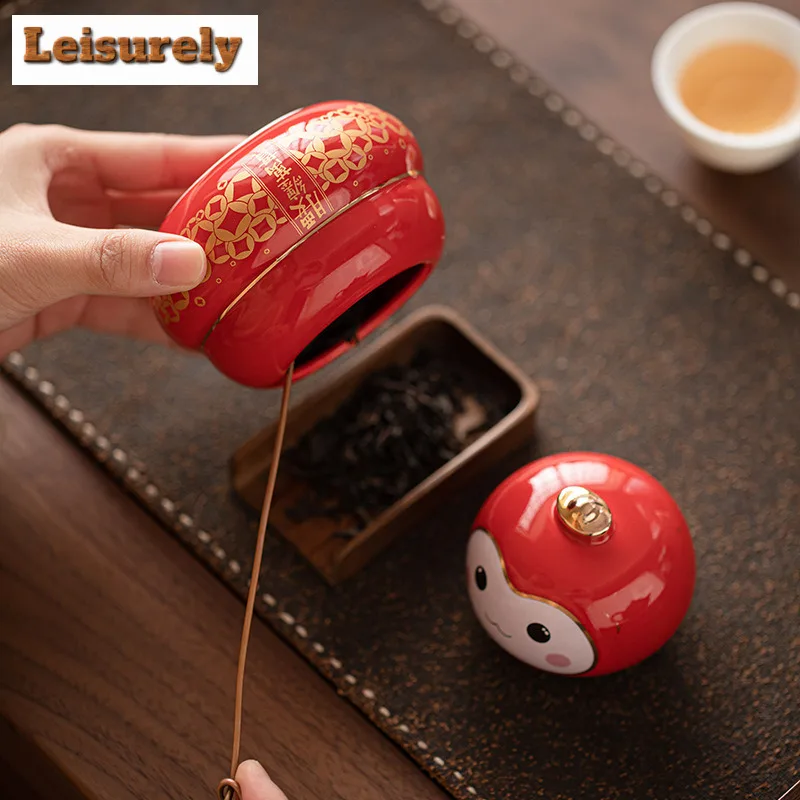 Wealthy Snake Year Chinese Red Tea Box Organizer Moisture-proof Boutique Storage Tank Containers Tea Caddy Tableware Ornaments