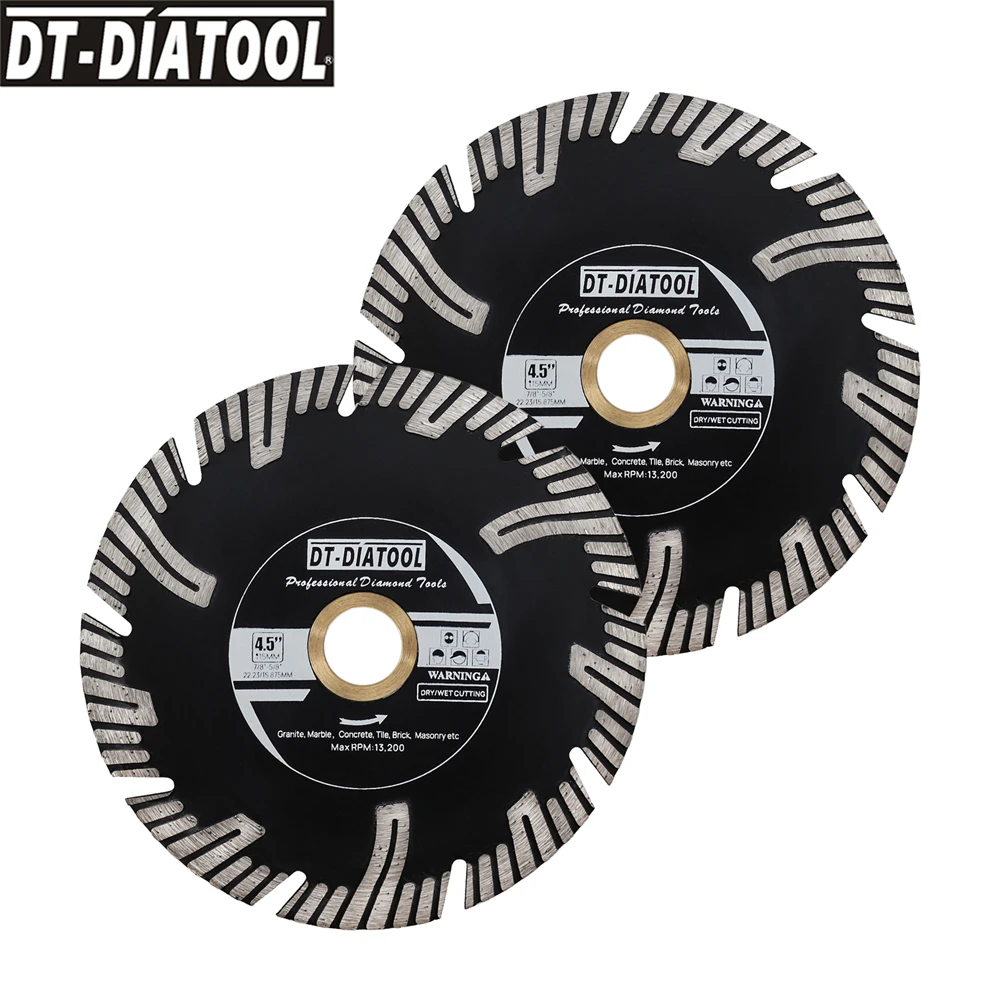 

DT-DIATOOL 2pcs 4.5" Diamond Turbo Saw Blade Cutting Granite Marble Porcelain Ceramic Crown Tile Disc Angle Grinder Circular Saw