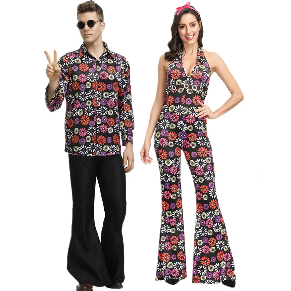 

Halloween Carnival Adult Party 60s 70s Hippie Couples Cosplay Costume Music Festival Retro Disco Fancy Dress