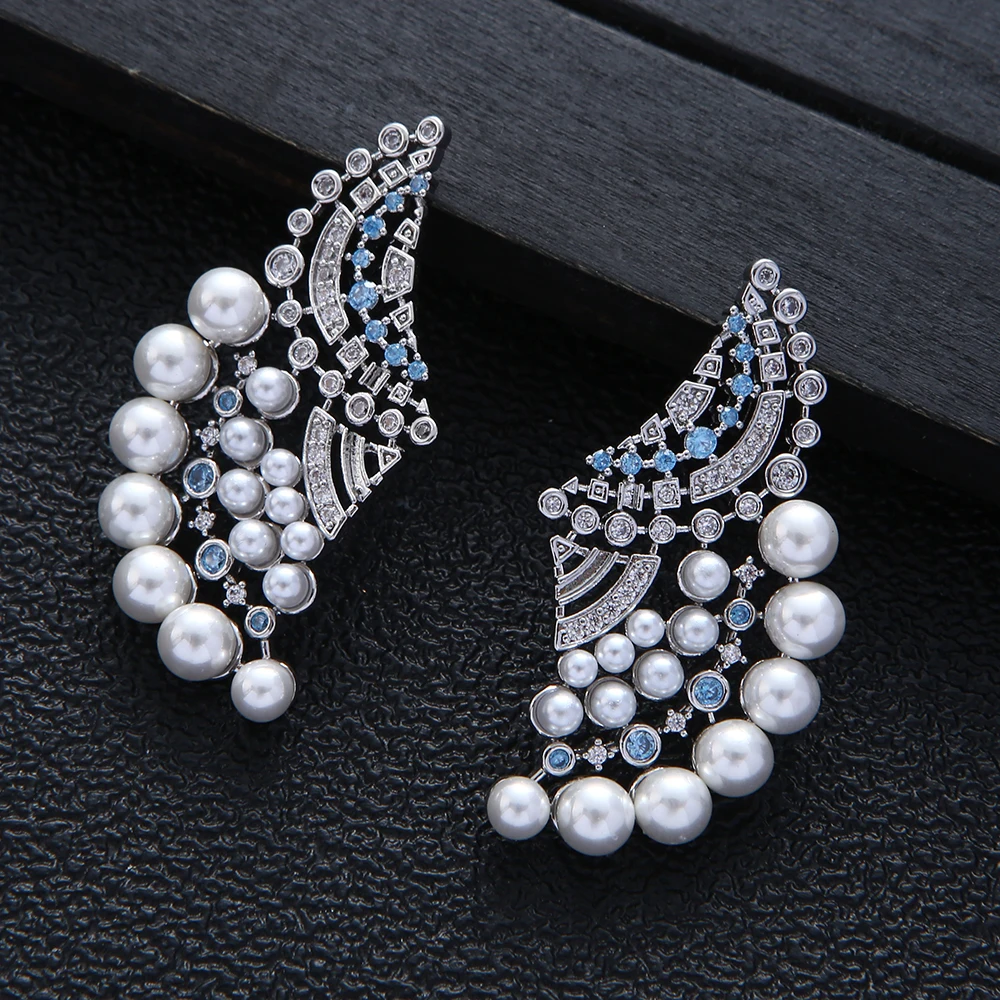 

Geometry Pearl Cubic Zirconia Earrings Trendy Charms DUBAI Big Round Drop Statement Earring For Women Wedding Jewelry A20415