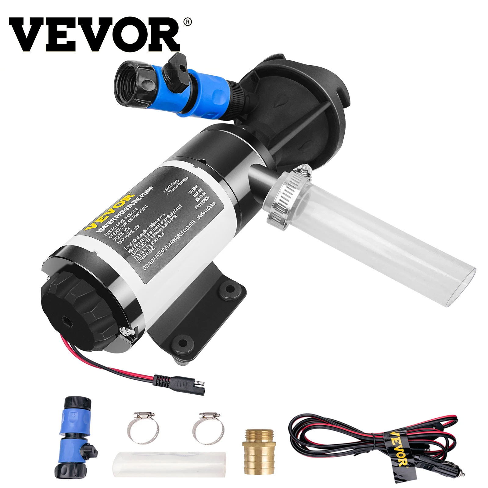 VEVOR RV Macerator Pump 12V/24V 12 GPM Self-priming Water Waste Pumps w/RV Connector & Hose 16 ft Lifting Height for RV Yacht