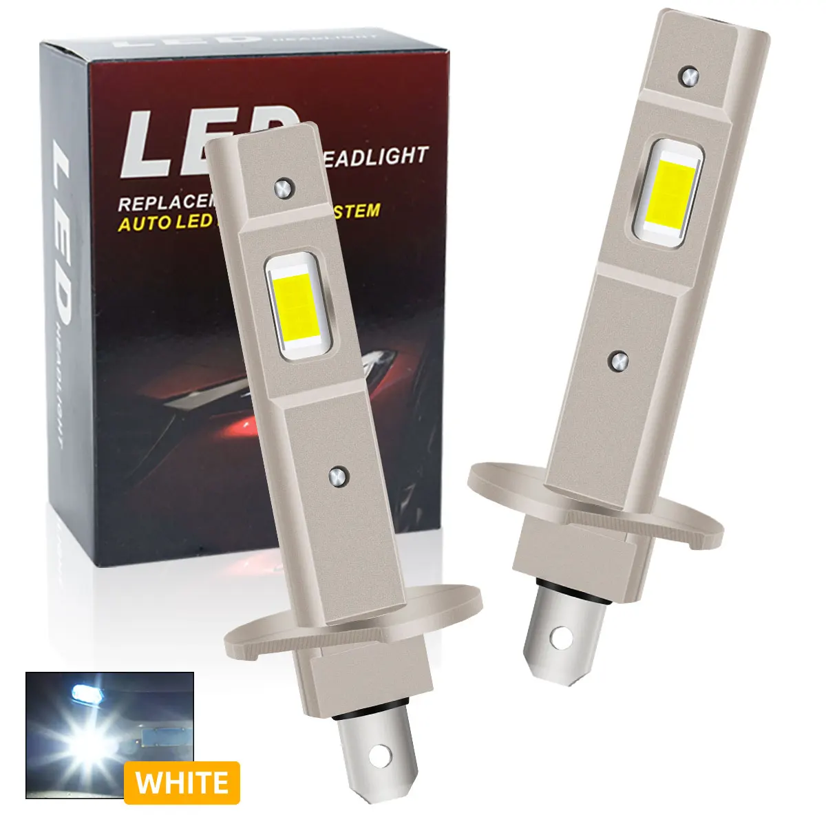 

12000LM 2Pcs H1 LED Headlight Bulb Mini Size Design Wireless Fanless For Car Head Fog Light CSP Chips 6500K White 12V