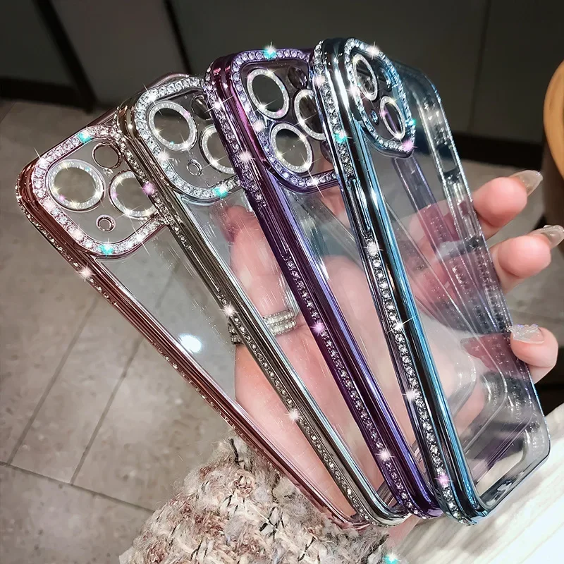 Elegant Rhinestone Jewelled Clear Case with Soft Silicon Cover