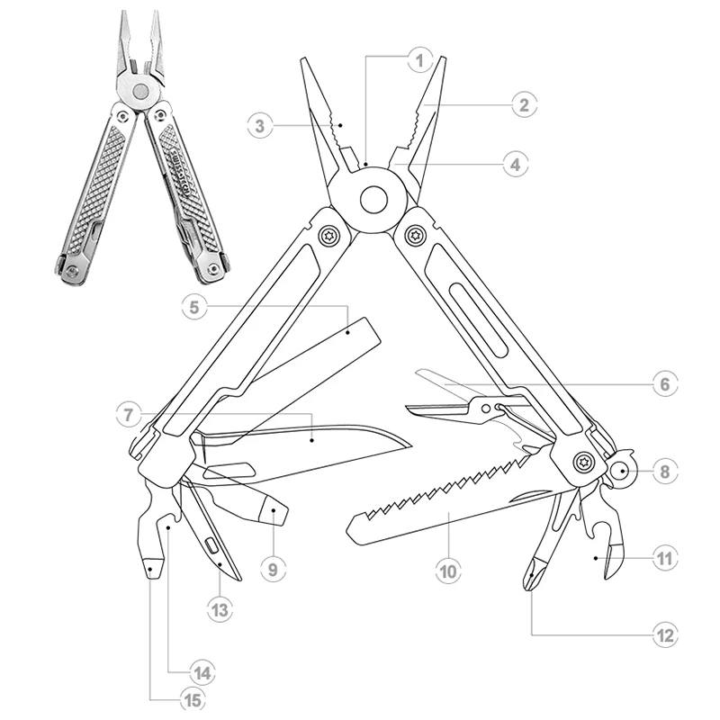 SWISS TECH 15 in 1 Multitool Folding Pliers Pocket Scissors Saw Multifunctional EDC Tool Camping Outdoor Hiking