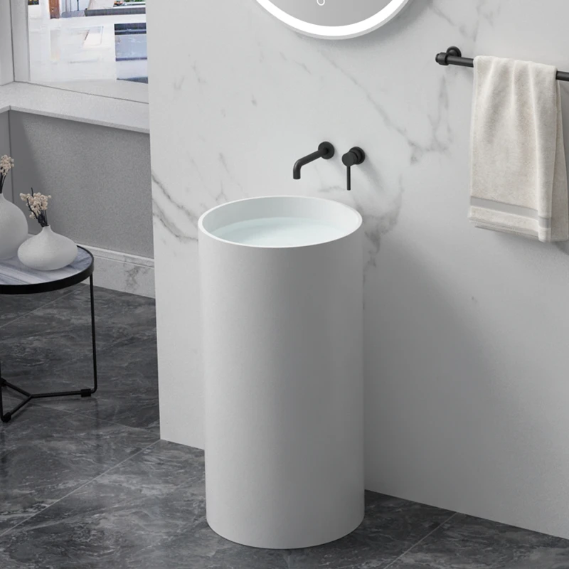 

Artificial stone column basin round mini simple small apartment bathroom wash basin integrated floor-standing