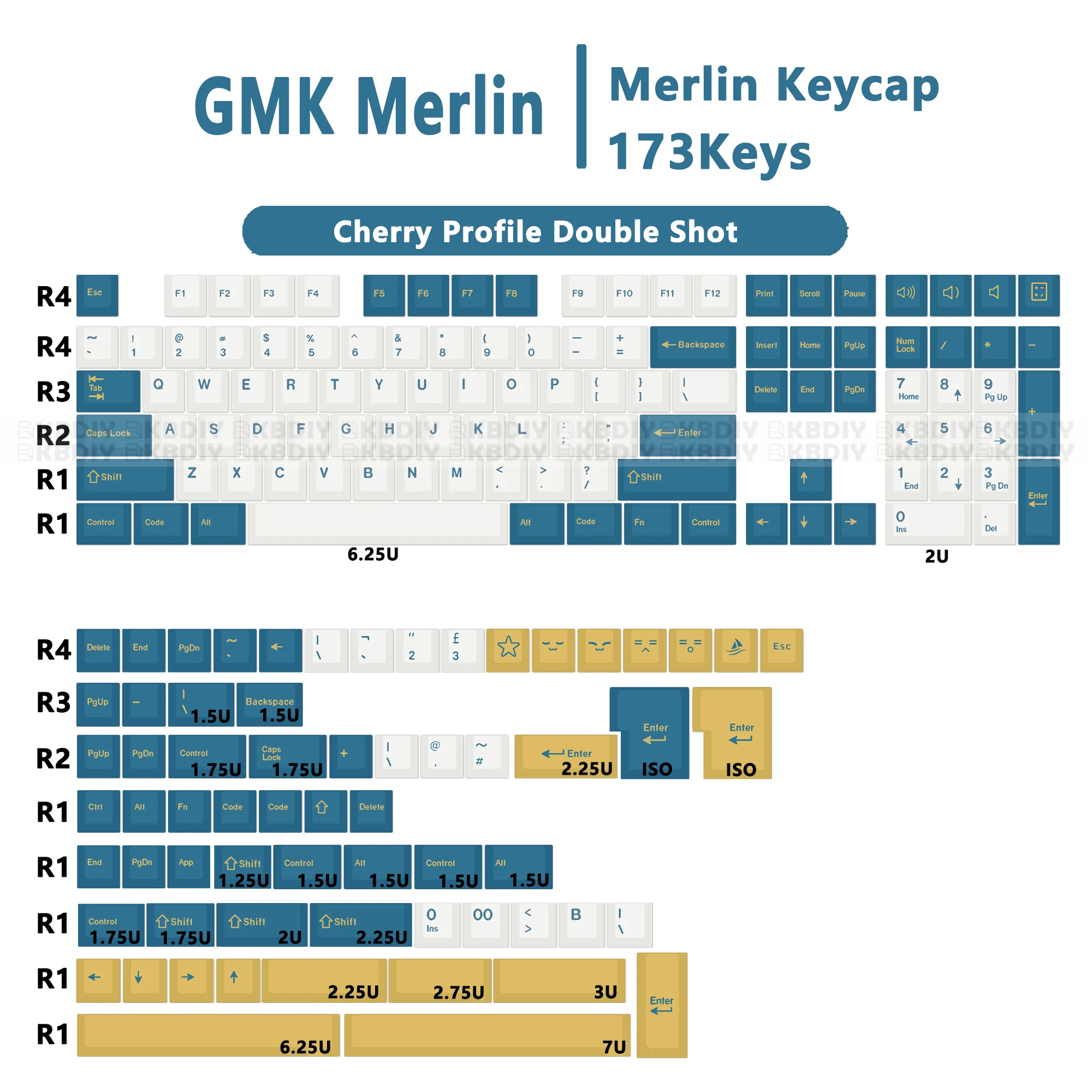 

KBDiy 173 Keys/set PBT Keycap Cherry Profile Mechanical Keyboard GMK Merlin Keycaps Double Shot ISO for GK61 GK64 68 980 108