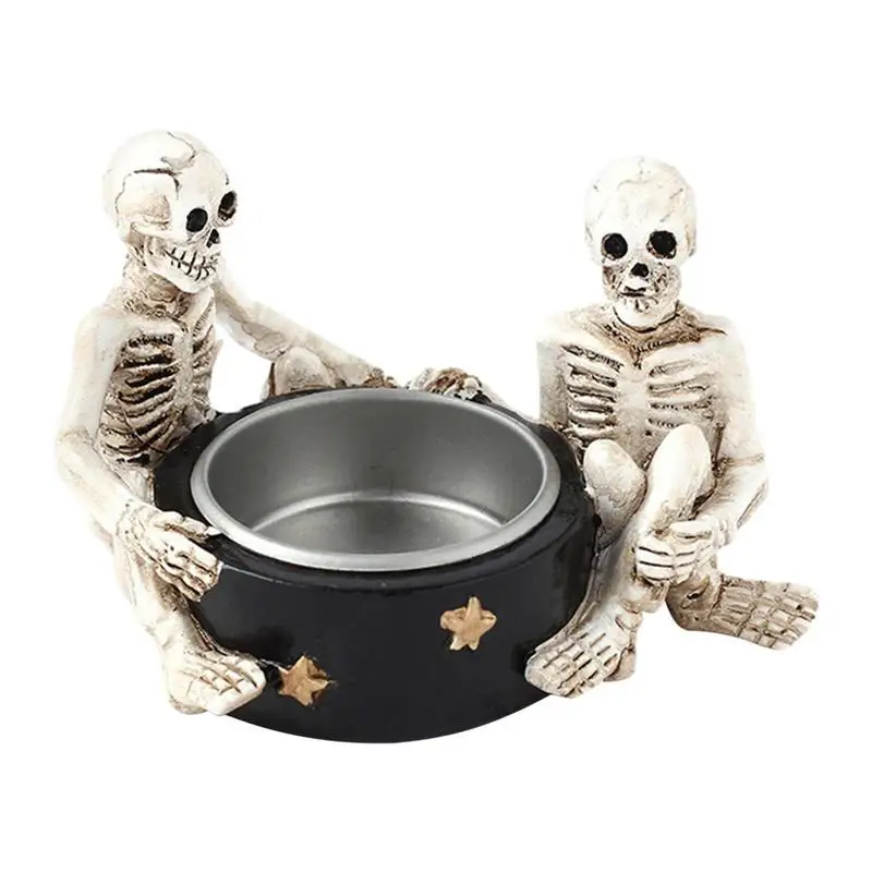 

Durable Resin Skull Candle Holder Spooky Vintage Skeleton Candlestick Tea Light Cup For Home Party Decoration