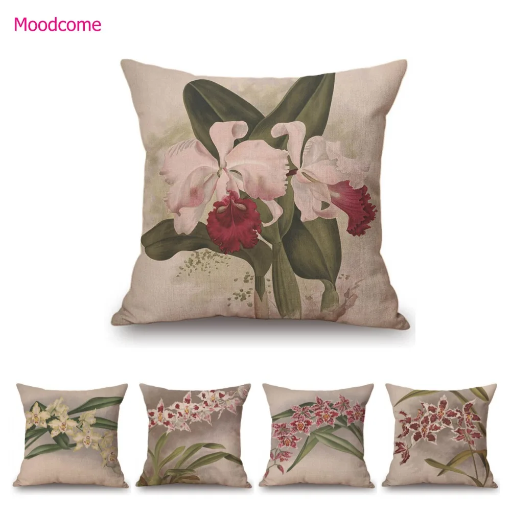 

Pink Yellow Orchid Flower Hand Drawing Sketch Painting Home Decorative Sofa Throw Pillow Case Floral Car Seat Cushion Cover Case