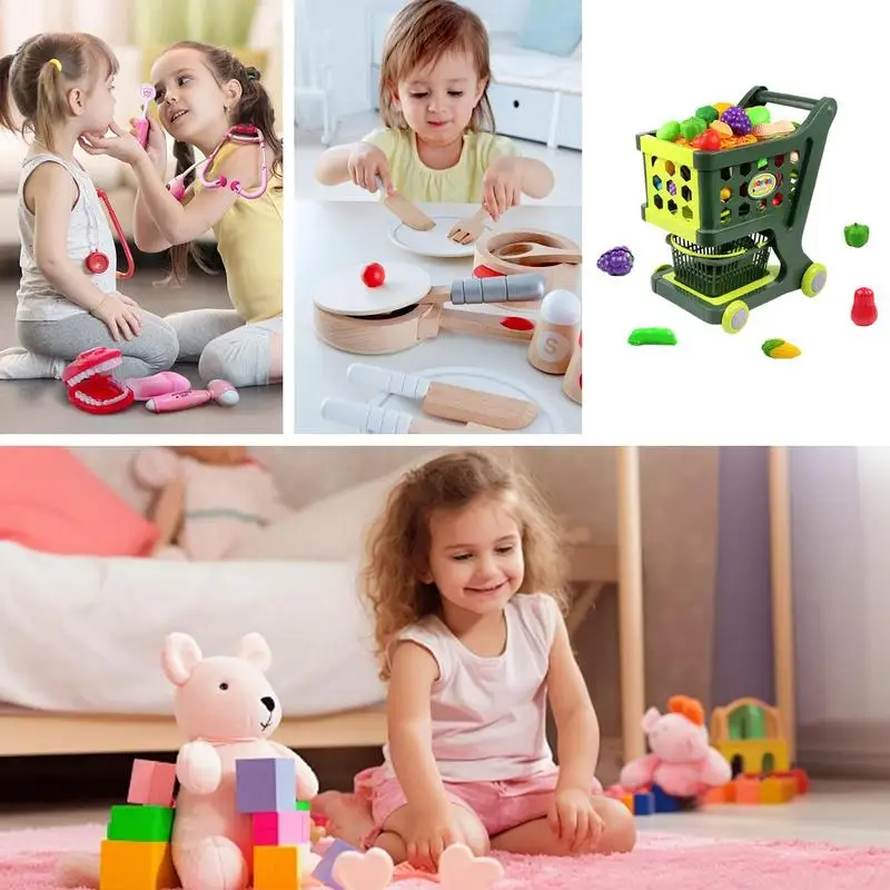 Shopping Cart Pretend Play Toy Grocery Store Pretend Play Toy Kit Stable Structure Role-Playing Games For Birthday New Year 4