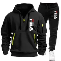 Ensemble de survêtement à capuche pour homme, automne-hiver, sweat-shirt chaud à col rond avec cordon de serrage, pantalon de jogging, ensemble sportif quotidien 2 pièces 1