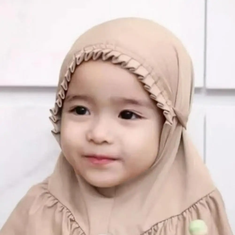 Girls Hijab Scarf Kids Muslim Headscarf Islamic Arab Head Scarf Wrap One Piece Instant Hijabs With Crinkles For Age 3-6Y