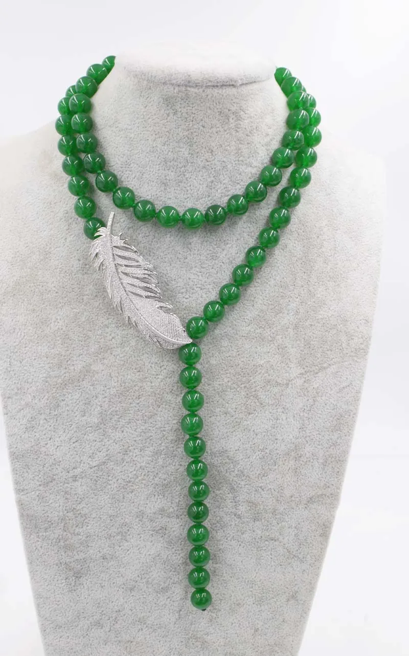 

fine jewelry green jade round 10mm beads and zircon leaf hook necklaces 45inch wholesale beads