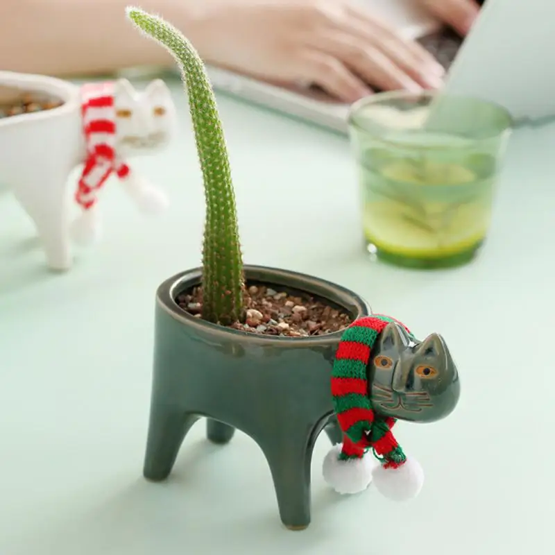 

Cat Flower Pot Cute Animal Image Cactus Plants Planter Ceramic Garden Succulent Plant Container Tabletop Ornaments Decoration