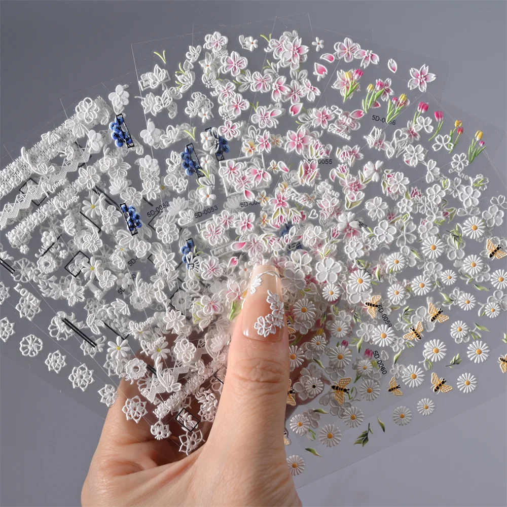 

1pc Embossed Daisy Flower Nail Stickers Nail Art Decoration 5D Flower Lace Engraved Sliders Nail Art Stickers Nail Accessories