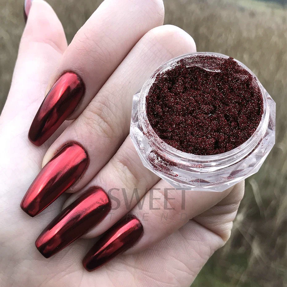 Mirror Red Chrome Nails Glitter Powder Metallic Effect Pigment New Year Style Rubbing Dust Valentine's Y2K Manicure Decor Flash