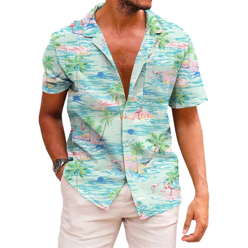 Men's shirt printed lapel summer short-sleeved Hawaiian simple new style daily vacation breathable casual and comfortable 3