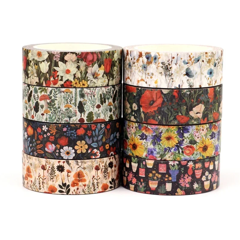 2025 NEW 1PC 10M Decor Wild Flowers Paper Washi Tapes Set for DIY Scrapbooking Adhesive Masking Tape Cute Journaling Stationery 2