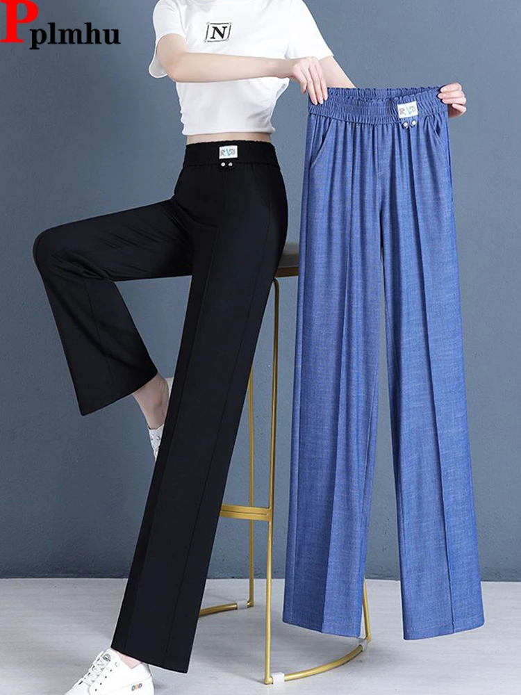 

Korea Office High Waist Tencel Denim Wide Leg Pants Spring/Summer New Casual Baggy Sweatpants Women's Loose Straight Pantalones