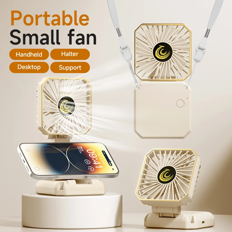 MINI Fan Foldable Desktop Fan Third Gear Adjustable Neck Fans Portable USB Recharge Outdoor Air Conditioner with Phone Holder