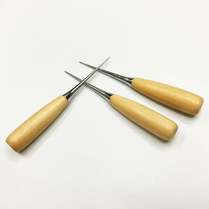 Leather Sewing Kit Wooden Handle Awl Tools DIY Leather Sewing Awl Needle Leather Craft Punch Hole Tool Tent Shoes Repairing Tool 3