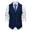Men's Suit Vest Fashion Turn-Down Collar Pockets Suit Vests England Style Smart Casual Vintage Gentleman Leisure Party Waistcoat 4