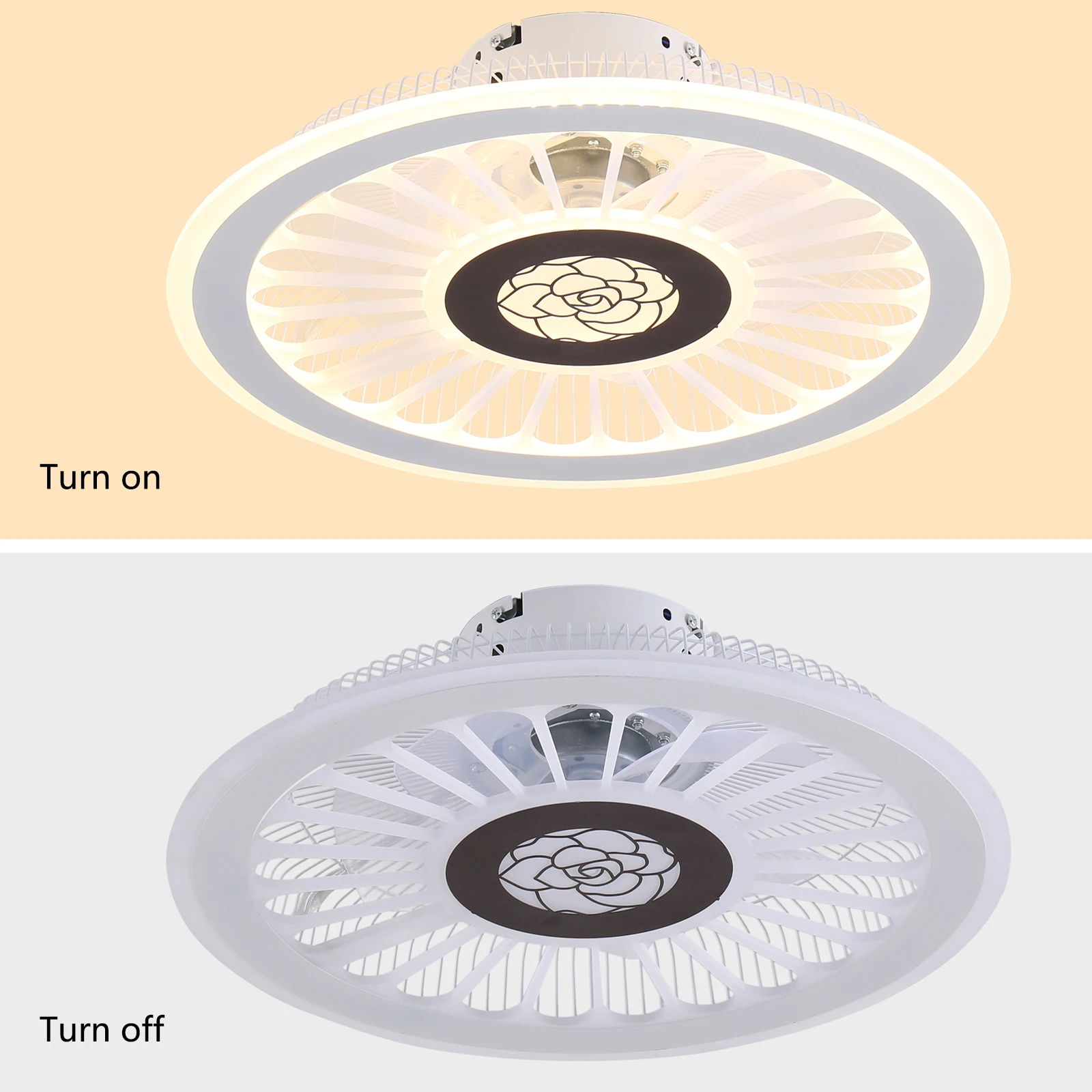 Semi Flush Mount Chandelier Fan Dimmable Ceiling Fan with LED Light 18" Remote Control 3 Colors 3 Speeds with Hidden Blades