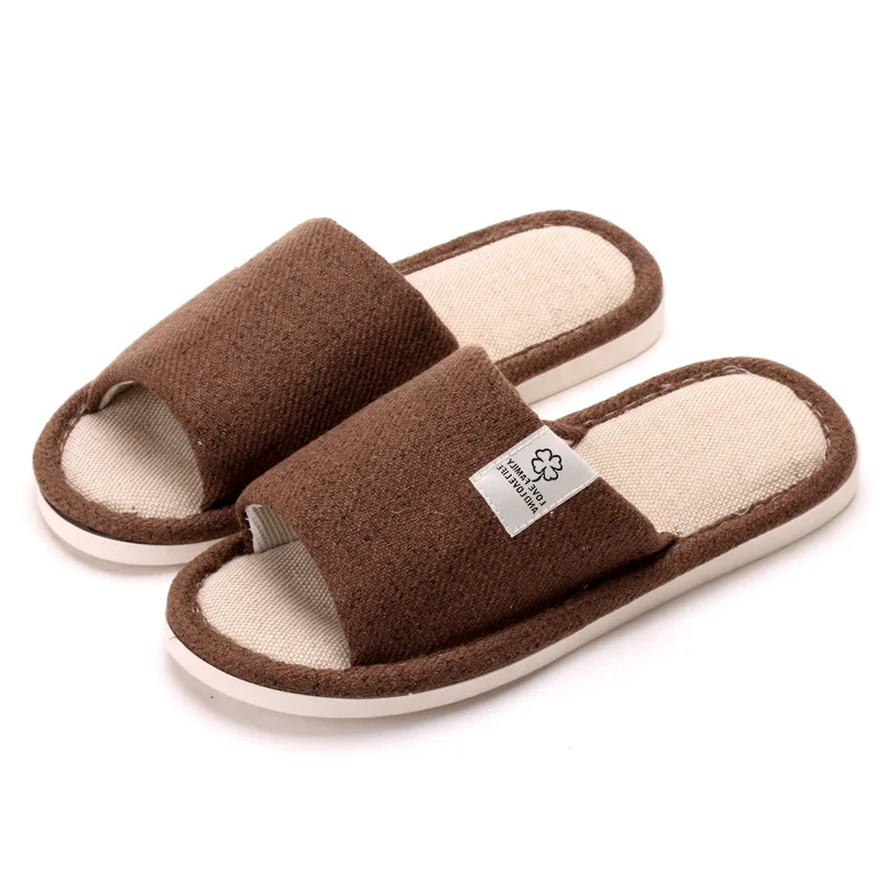 thumbnail image 1 of Nuevas pantuflas de algodón para interiores, transpirables y silenciosas, de lino para mujer, para uso doméstico, antideslizantes y sin olor, para sala de estar, para hombre, 1 of 5