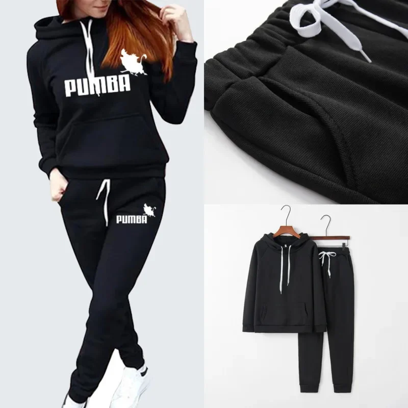 

Alphabet Printed Long Sleeved Hooded Sweater Fashionable Slim Outdoor Sports Hoodie Set Casual Loose Tie Up Pants Two Piece Set