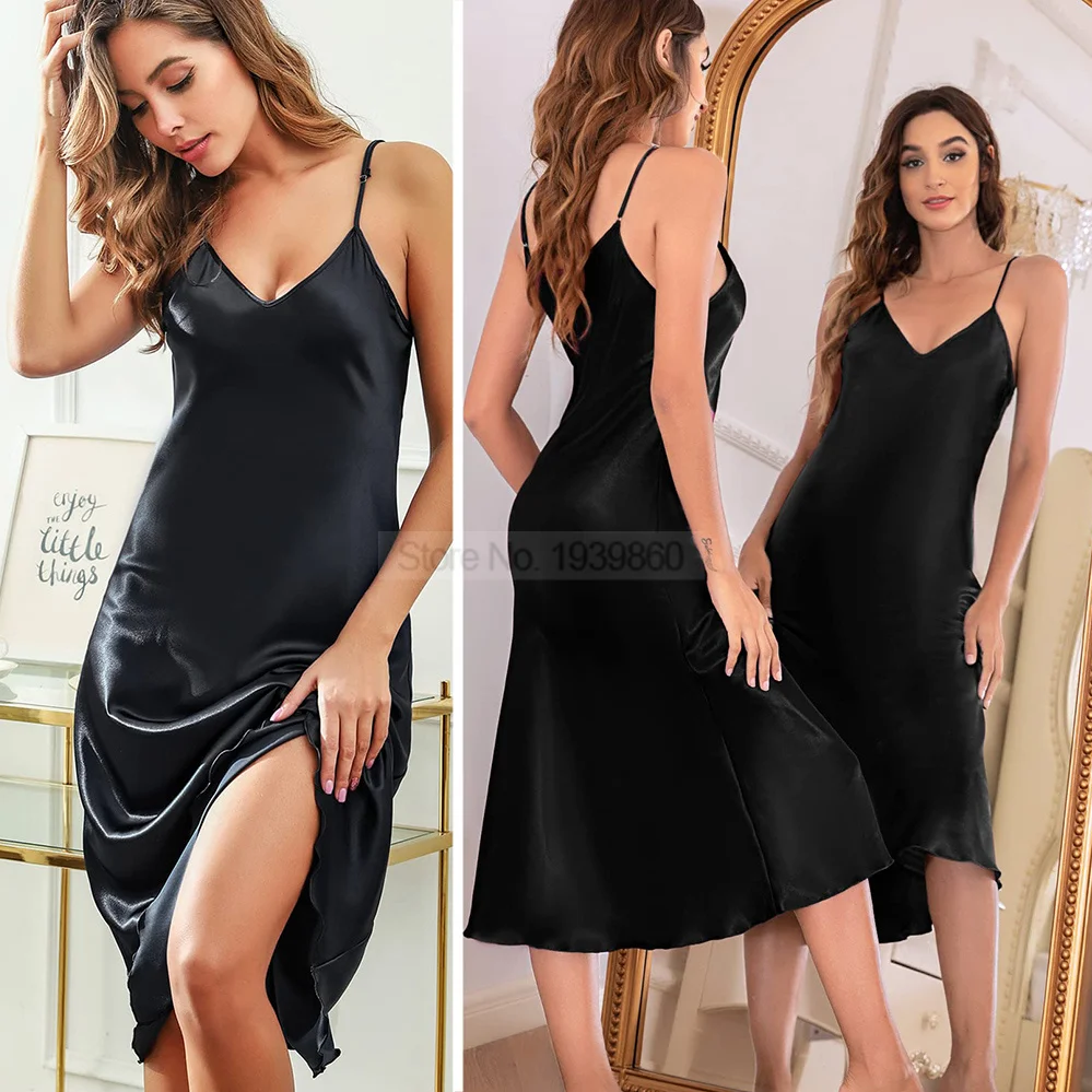 Women Summer Nightdress Ruffles Satin Spaghetti Straps Skirt Intimate Lingerie Home Clothes