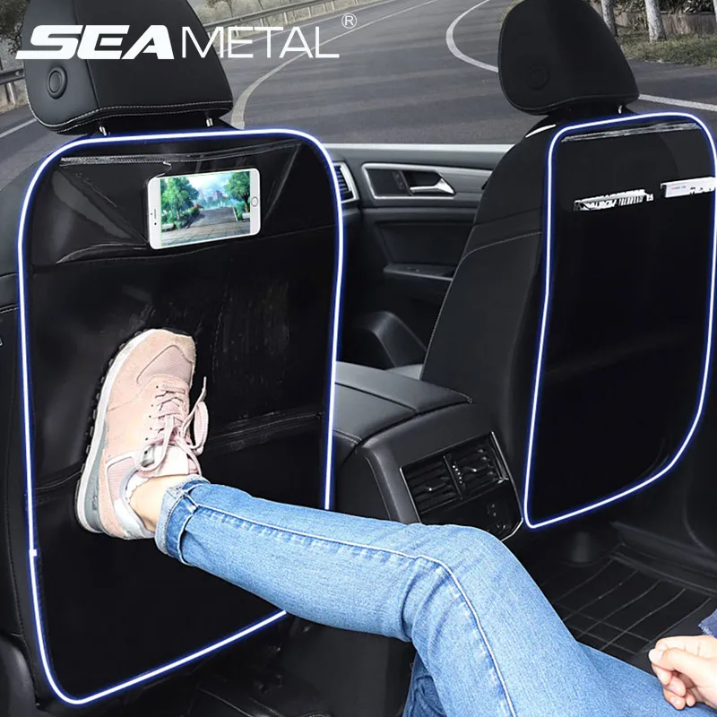 Car seat protector PU Leather Anti Kick Pad Waterproof Car Seat Back Cover Protector Auto Anti Scratch Mats Child Pet Zipper Storage Bags