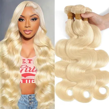 Extensioni di Capelli Umani Lisci Biondi 613 da 30, 32, 34, 36, 38 Pollici, Trama Lunga, Remy Brasiliano, Ondulato, 1 Pacchetto