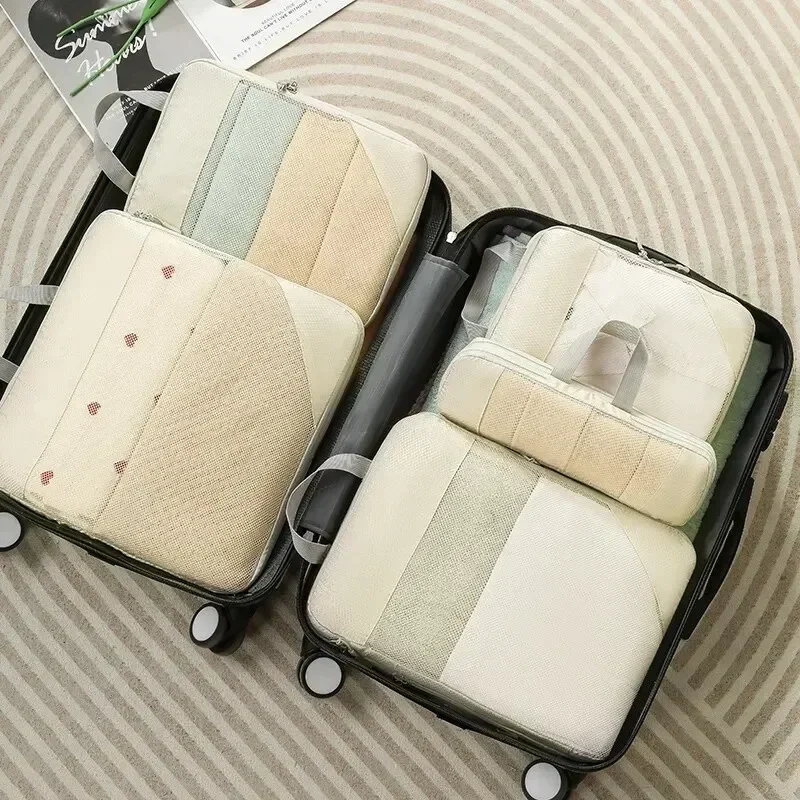 Compact Waterproof Travel Organizer Bag with Foldable Compressible Packing Cubes