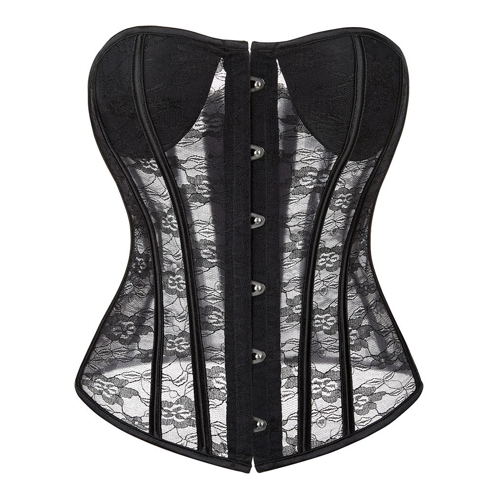 

Vintage Corset Floral Lace Hollow Out Waist Bustier Top Black Body Shapewear Corselet