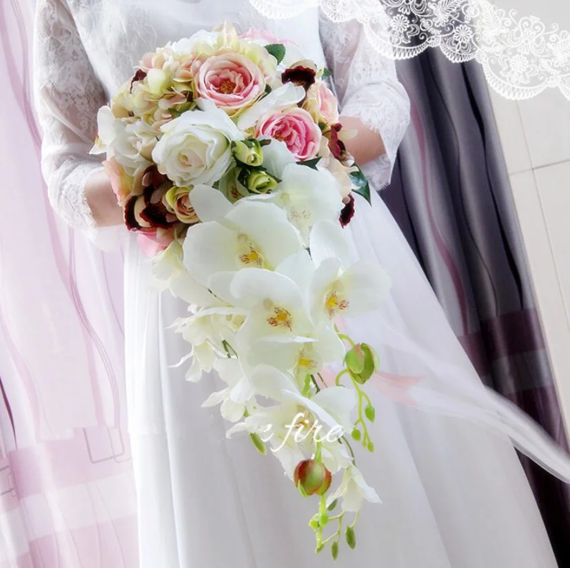 Royal Wedding Bouquet Waterfall Artificial Flowers Bridal Pearl Bride Bouquet Fleur Mariage wedding bouquets