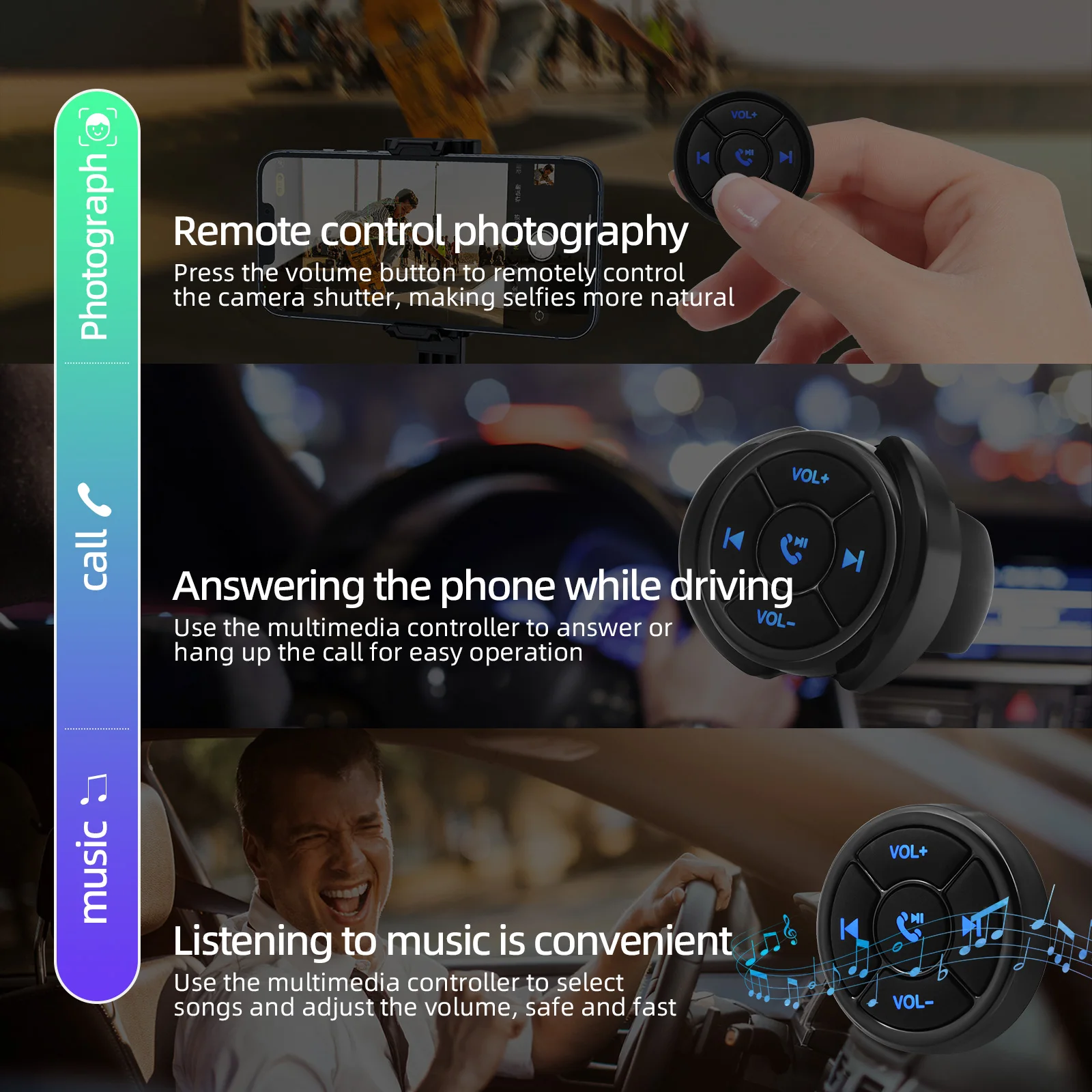 5 Keys Wireless Media Button Remote Controller Car Motorcycle Bike Steering Whee