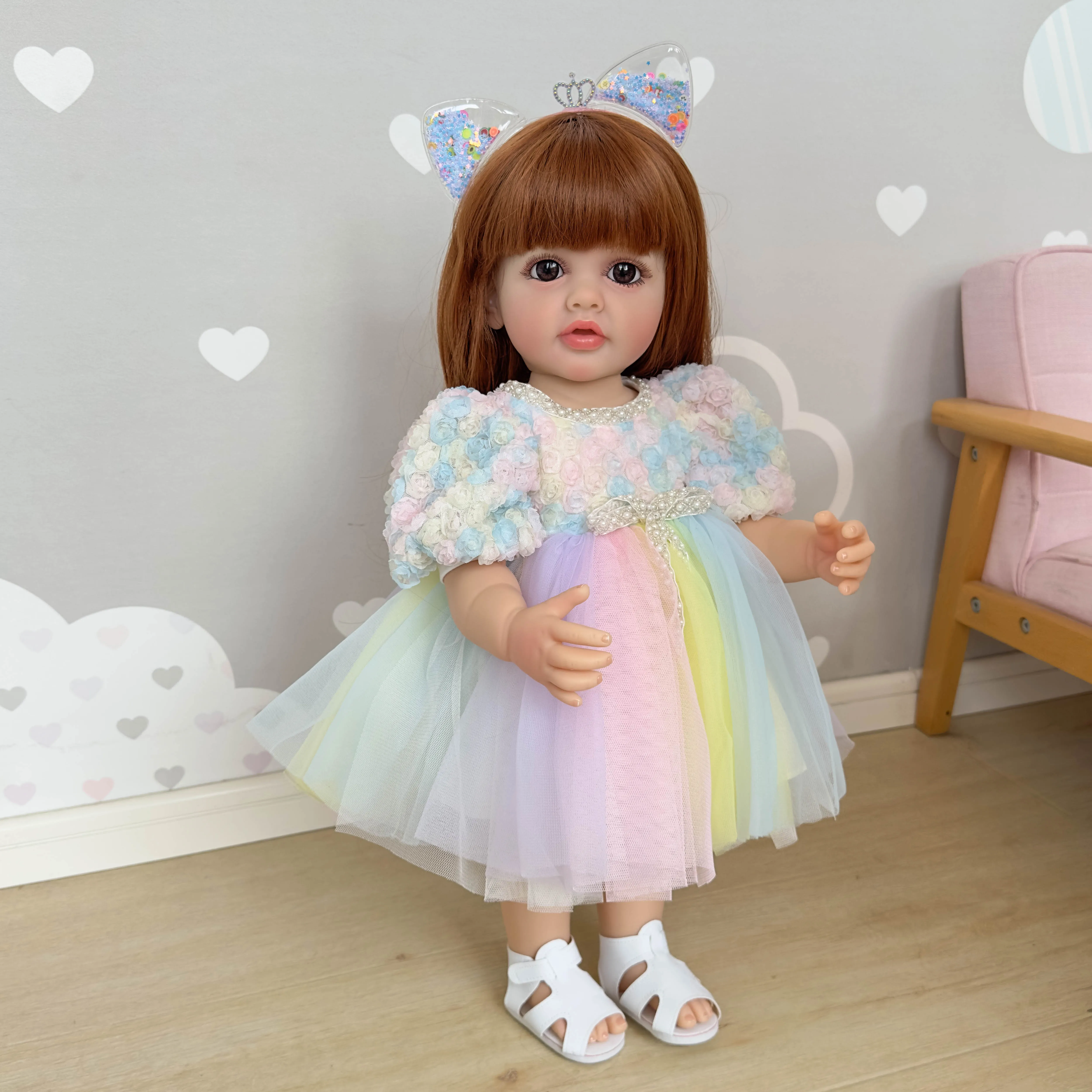 

NPK 22 inch Lifelike Full body Silicone Vinyl Reborn Toddler Girl Standing Doll Betty 3D Skin Visible Veins Gifts for Children