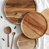 20/25/30cm Acacia Wood Serving Platter Tray Retro Round Pizza Salad Plate Fruit Dessert Tray Wooden Bread Cake Snacks Dishes 2