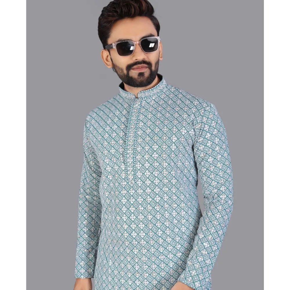 Luxury Islamic Arabic Abaya Robe National Style Ethnic Print Stand Collar Youth Mid-length Ropa Arabe Hombre Kurta For Men - Image 2