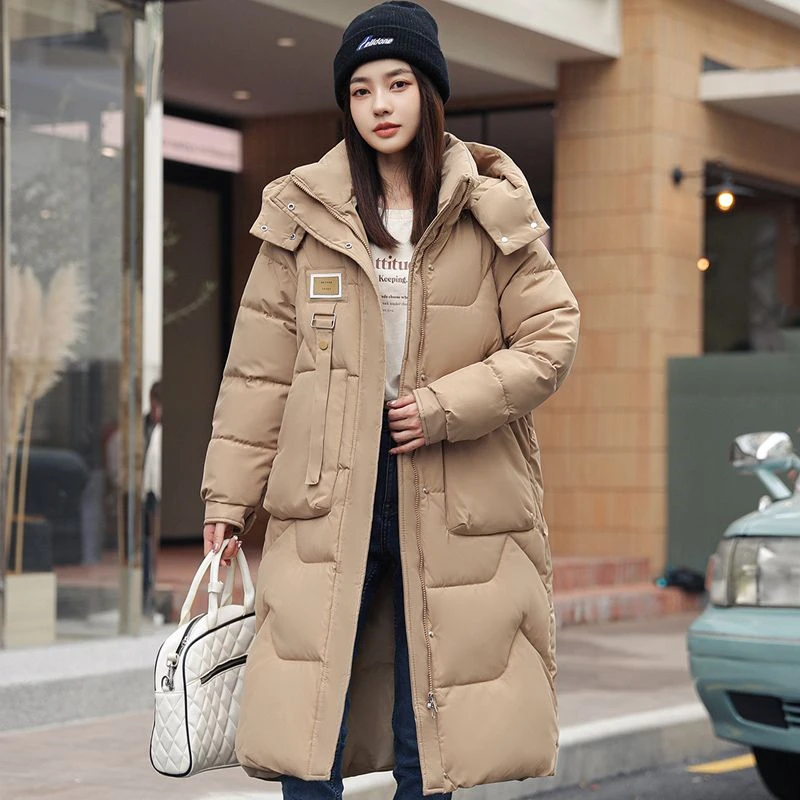 

Свободные длинные зимние теплые пальто с капюшоном, повседневные женские модные ветрозащитные куртки большого размера с хлопковой подкладкой, зимняя одежда, утепленные парки