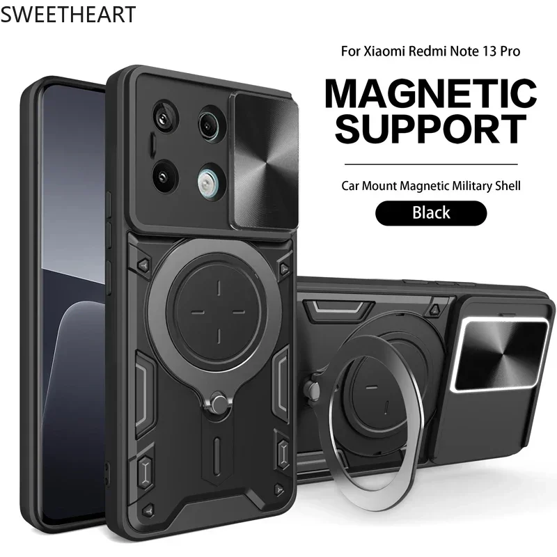 Coque de protection magnétique pour appareil photo Armor Slide pour Xiaomi Redmi Note 13 12 11 10 Pro Plus Redmi Note 13 12 12S 11S 10S 5G_voghion.com