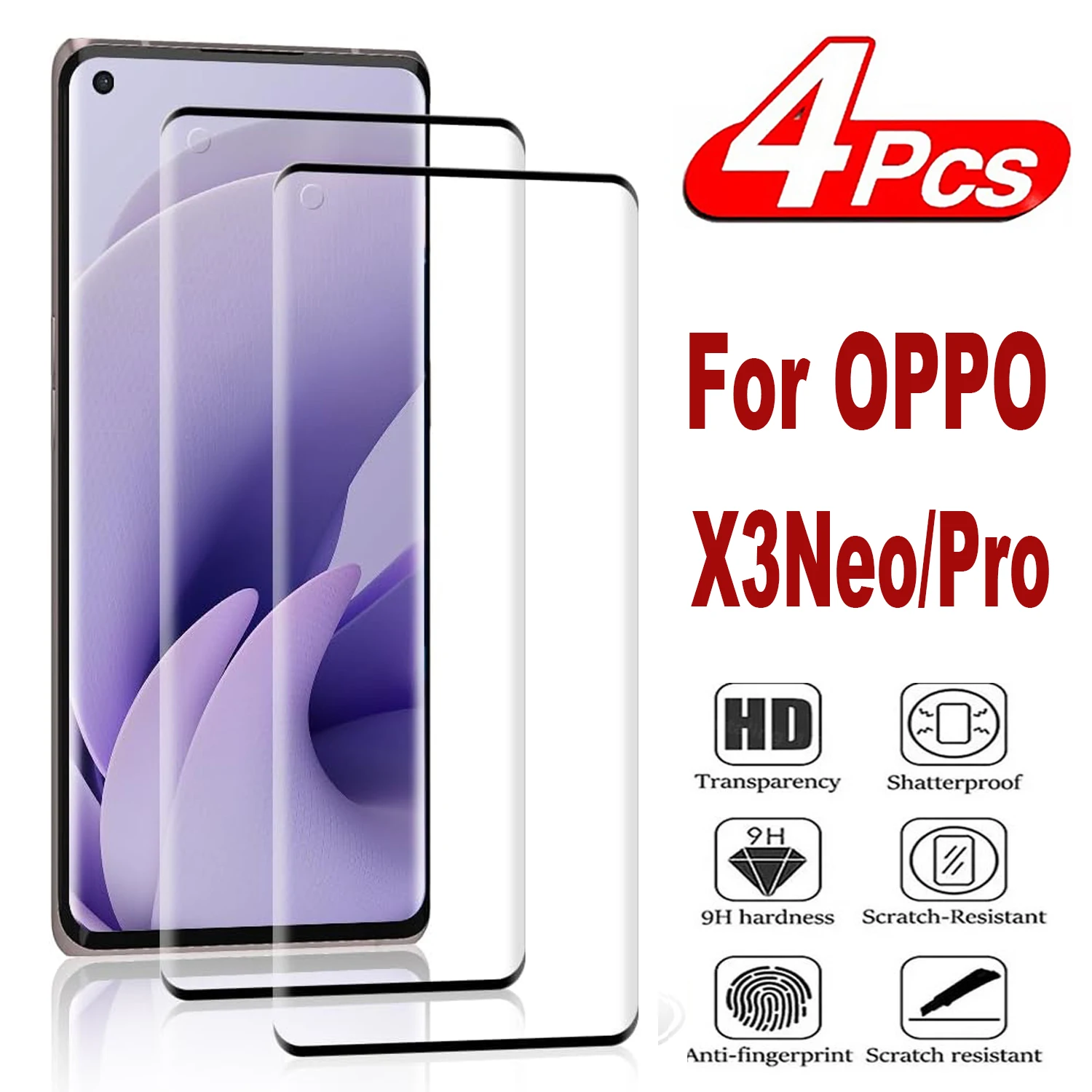 OPPO Find X3 Neo X3 Pro용 강화 유리 필름, 곡선 초음파 지문 스크린, 보호대 유리 필름, 2 개, 4 개