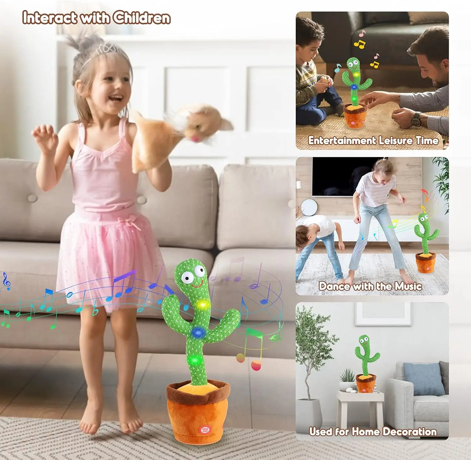 Cactus toys for children who can dance and spea Sunshine cactus electronic luminous plush toys with 120 English songs Smart toy