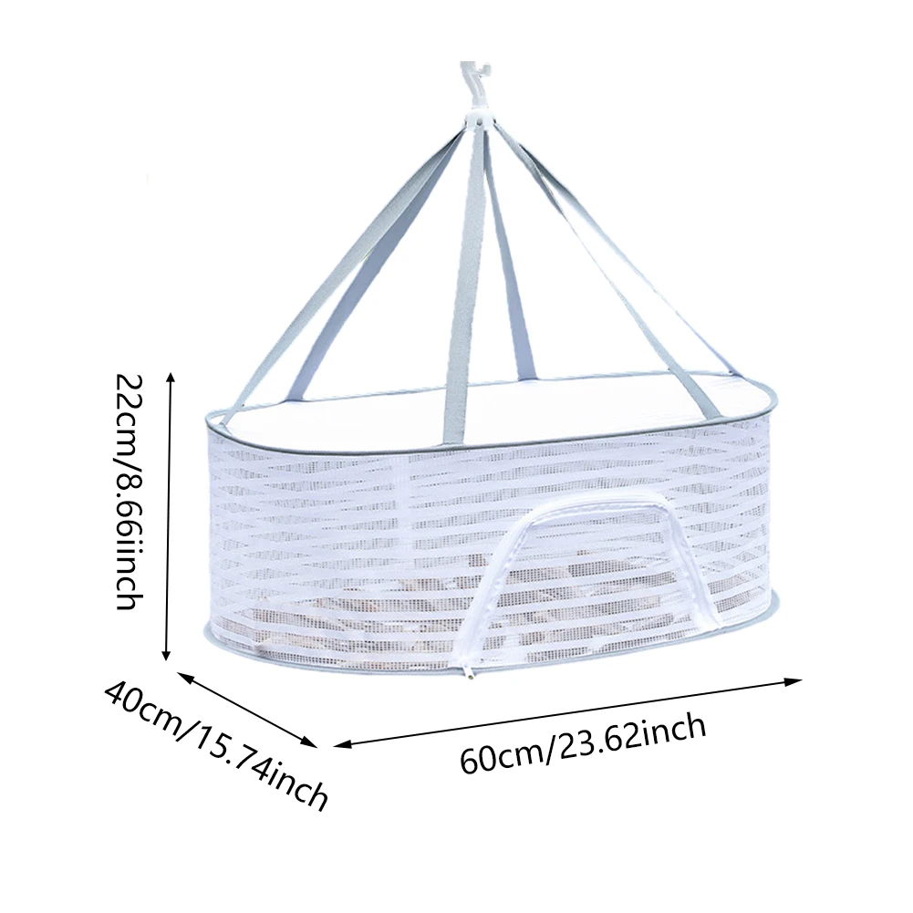 4 Layer Fish Hanging Basket with Zips Removable Anti-Fly Windproof Hook Fine-Grained Grid Drying for Fish/Vegetables/Fruit/Herbs 6