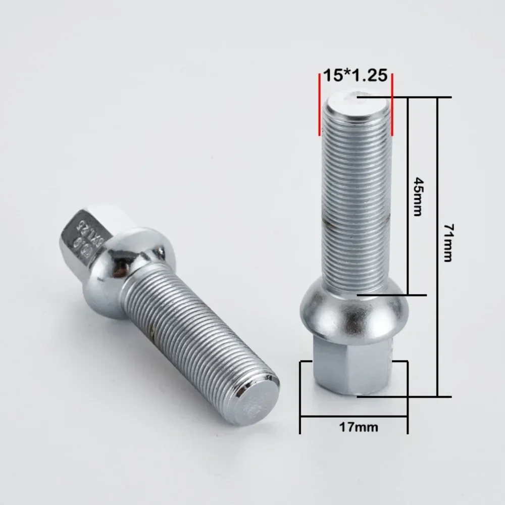 1pc M15x1.25 Extra Long Wheel Lug Bolts Screws Suit for Mercedes-benz Hex 17mm Thread Length 28/35/40/45/50/55/60/65mm